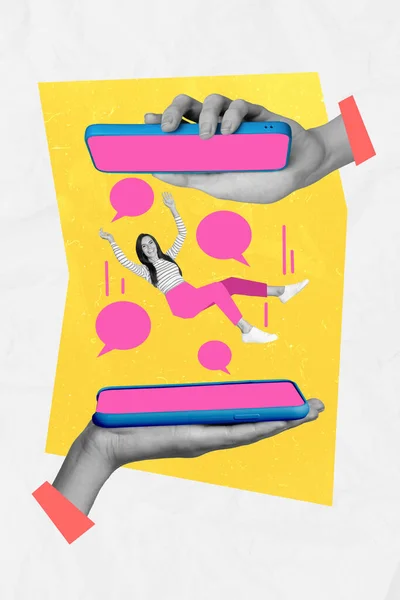 Collage Obras Arte Vertical Niña Despreocupada Caída Moderna Pantalla Táctil —  Fotos de Stock