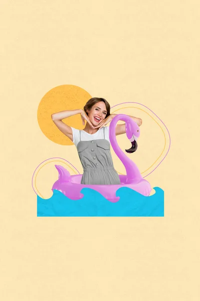 Kreative Collage Foto Werbung Schwimmbad Resort Wellen Mädchen Tragen Aufblasbare — Stockfoto