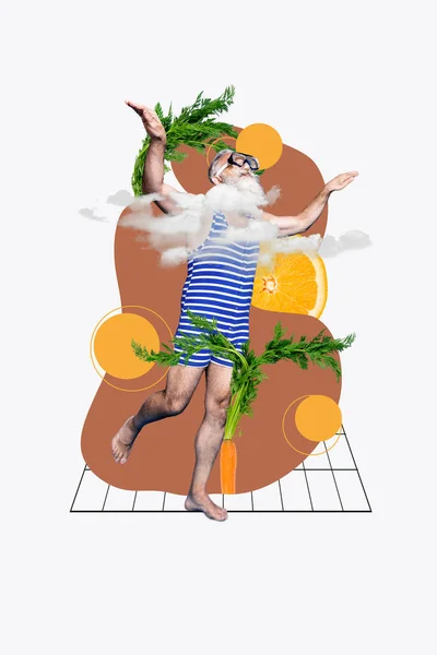 Collage Van Funky Gepensioneerde Man Duiken Dragen Bril Verkennen Natuur — Stockfoto