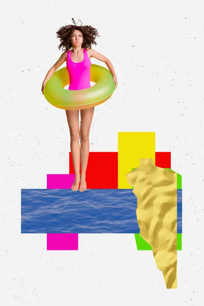 Criativa Modelo Abstrato Gráficos Colagem Imagem Senhora Funky Saltando Mergulho — Fotografia de Stock