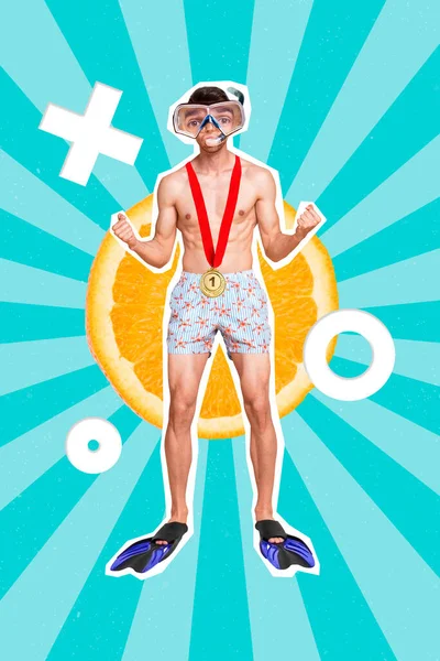 Artwork Revista Colagem Cara Sortudo Engraçado Ganhando Competição Snorkeling Isolado — Fotografia de Stock