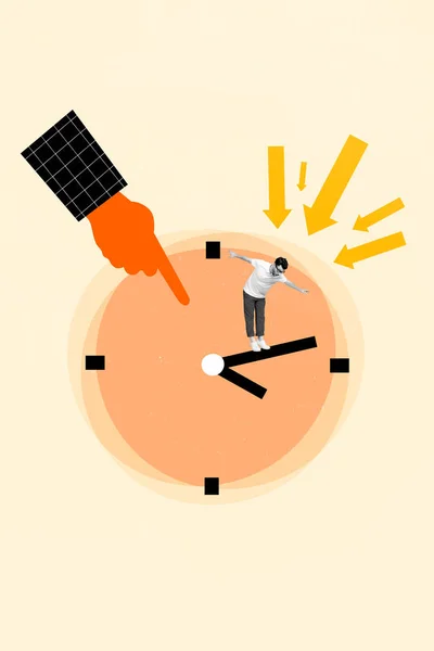 Plakat Sztandar Rysunek Kolaż Osoby Biznesowej Stoją Strzałce Zegara Zorganizować — Zdjęcie stockowe