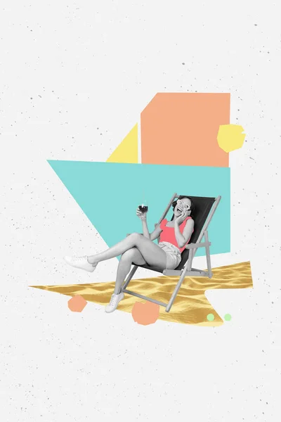 Konstverk Magasin Collage Bild Glad Funky Dam Sitter Lounge Stol — Stockfoto