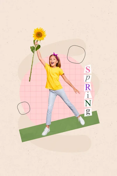 Collage Pinup Pop Retro Bild Von Lächelnd Glücklich Kleines Mädchen — Stockfoto
