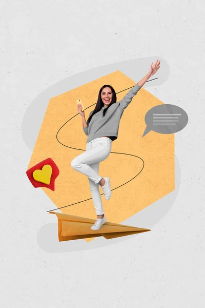 Anúncio Colagem Vertical Namoro Aplicativo Mensageiro Conversando Jogos Menina Com — Fotografia de Stock