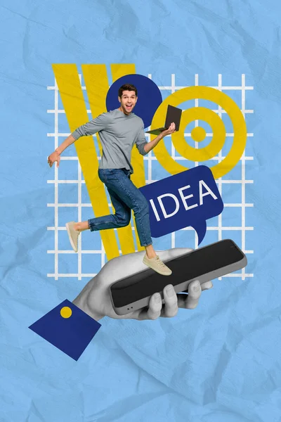 Kreatywne Kolaż Młody Podekscytowany Zabawny Człowiek Programista Pomysł Online Rozwiązanie — Zdjęcie stockowe