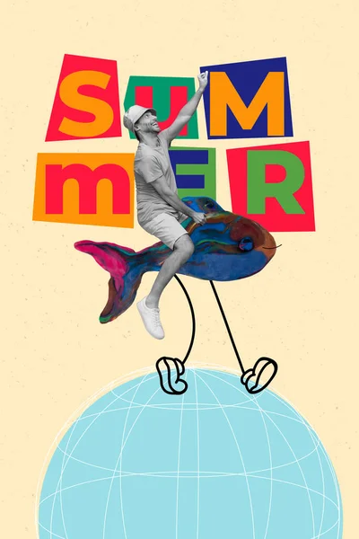 Vertical Advertisement Fishing Hobby Summertime Man Diving Exploring Aqua World — Stock Photo, Image