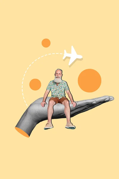 Yaşlı Adamın Dikey Kolaj Posteri Yazlık Giysiler Giyiyor Başka Bir — Stok fotoğraf