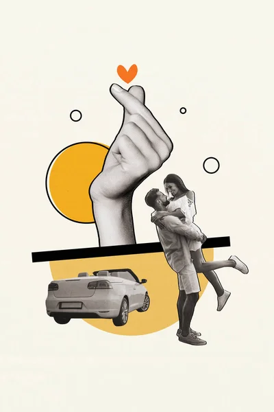无忧无虑的夫妻爱情故事的概念相遇日落一起乘车旅行欧洲各地与世隔绝的白色背景 — 图库照片