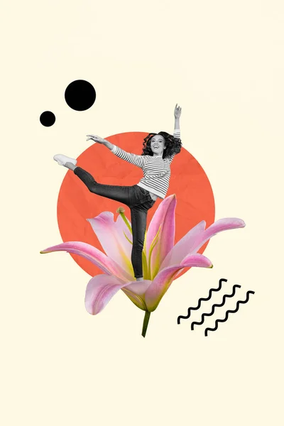 Image Paint Poster Collage Von Tanzenden Anmutigen Dame Genießen Menstruation — Stockfoto