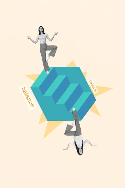 Banner Poster Collage Von Zwei Personen Üben Meditation Life Balance — Stockfoto