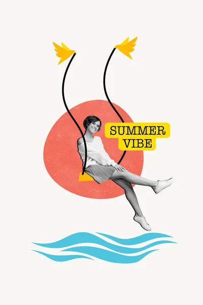 Revista Desenho Modelo Colagem Bela Senhora Desfrutando Vibração Verão Balanço — Fotografia de Stock