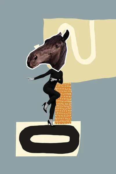 Vertikale Collage Absurd Kreativ Bizarr Seltsame Frau Maskerade Tanzen Kopflose — Stockfoto
