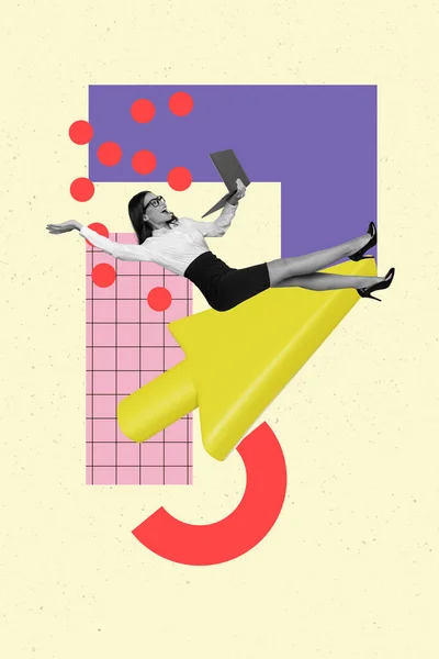 Vertical Poster Motivação Empresária Senhora Crescente Seta Aumentar Progresso Segurar — Fotografia de Stock