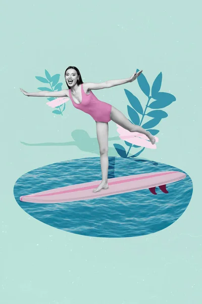 Вертикальне Колажне Зображення Чорно Білого Гамма Збуджених Дівчат Крила Серфінгу — стокове фото