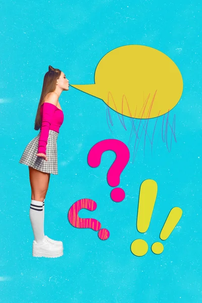 Vertikale Collage Bild Von Hübschen Mädchen Großen Dialog Blase Frage — Stockfoto