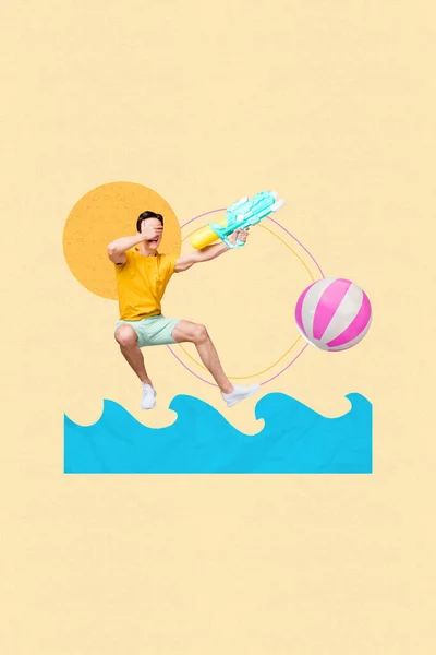Image Poster Banner Collage Fun Young Guy Have Fun Pool — Stock Photo, Image
