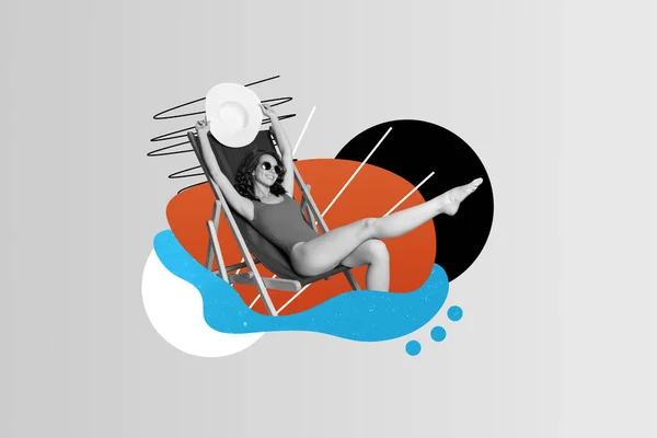 Retro Creative Template Collage Carefree Dreamy Lady Enjoying Beach Rest — Stock Photo, Image