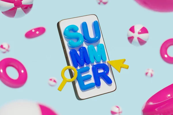 Creative Grafika Kolaż Jabłko Iphone Samsung Urządzenie Letnie Wycieczki Promo — Zdjęcie stockowe