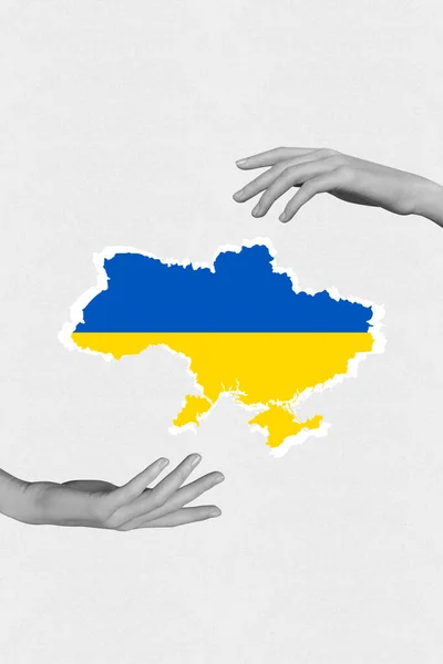 Poster Drawing Banner Painting Collage Ukrainian Map National Flag Colors — Stock Photo, Image