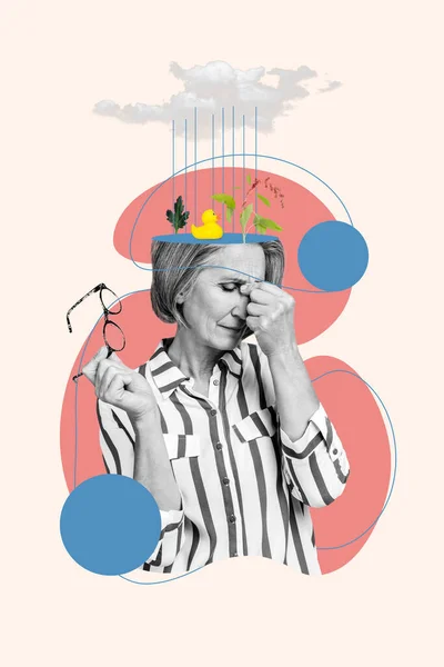 Collage Vertical Mujer Retirada Toque Nariz Estado Ánimo Presión Espasmo —  Fotos de Stock