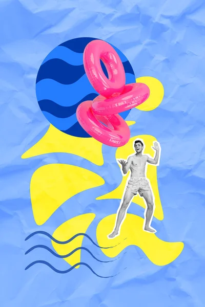 Kreative Malerei Vertikale Collage Punsch Fangen Viele Rosa Schwimmkreise Ringe — Stockfoto