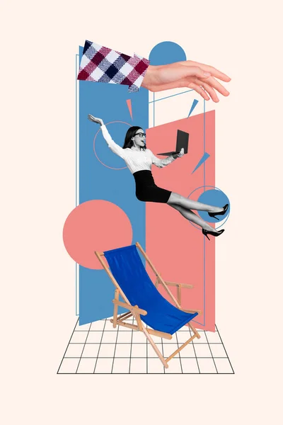 Designed Collage Illustration Der Verrückten Jungen Dame Buchen Virtuelle Tour — Stockfoto