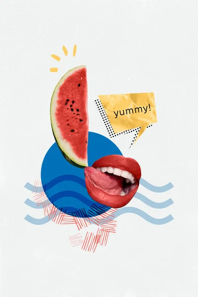 Creatieve Freak Vreemde Template Collage Van Menselijke Lippen Hongerig Genieten — Stockfoto