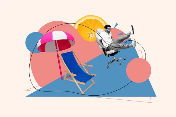 Collage Illustration Kunstwerk Von Jungen Überglücklichen Fahrt Sessel Haben Spaß — Stockfoto