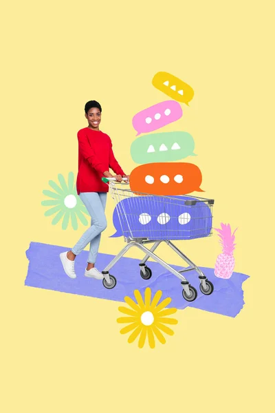 Desenho Modelo Colagem Imagem Senhora Turista Comprando Coisas Verão Supermercado — Fotografia de Stock