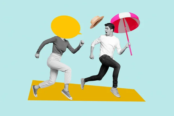 Surrealistische Creatieve Template Collage Van Twee Mensen Voor Bereiden Zomer — Stockfoto
