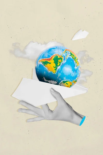 Vertikal Zusammengesetzte Collage Illustration Des Planeten International Flugzeug Fliegen Agentur — Stockfoto