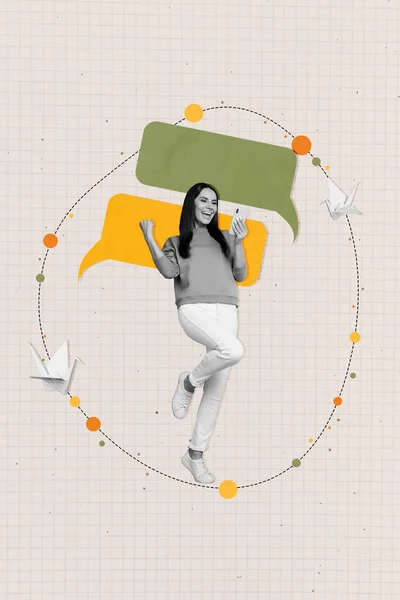 Verticale Wifi Verbinding Communiceren Collage Concept App Messenger Hoera Meisje — Stockfoto