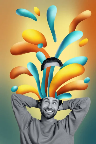 Abstract Artwork Template Collage Dreamy Guy Head Blow Creative Thoughts — Stock Photo, Image