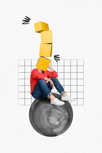 Реклама Плакат Банер Колаж Засмученого Хлопця Кур Єрський Працівник Картонними — стокове фото