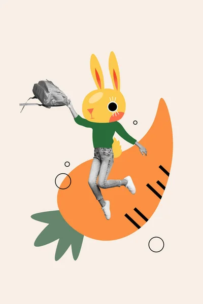 Arte Creativo Gráficos Collage Dibujos Animados Divertido Pequeña Señora Conejito —  Fotos de Stock