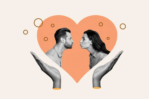키스하는 남녀에게 따로따로 베이지 배경을 만들어 방식의 창의적 템플릿 그래픽 — 스톡 사진
