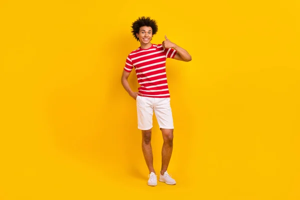 Full Length Portrait Young Funny Guy Raise Thumbs Express Agreement — Stock Photo, Image