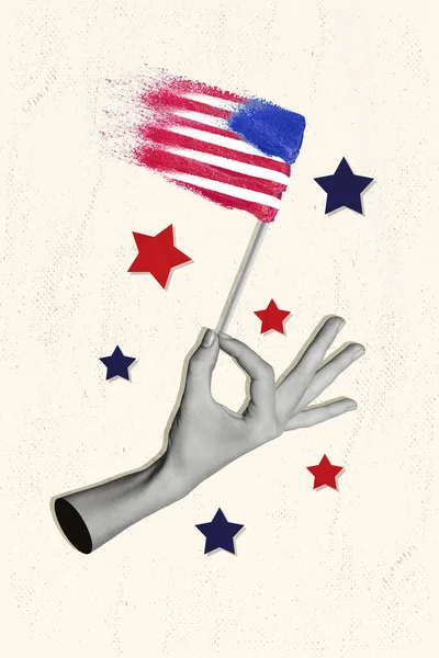 Вертикальный Креативный Фото Абстрактный Коллаж Больших Пальцев Руки Американским Флагом — стоковое фото