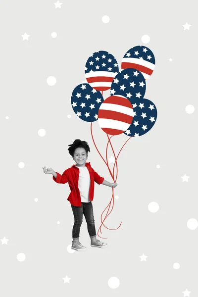 Függőleges Kollázs Fekete Fehér Színek Kislány Hold Usa Nemzeti Zászló — Stock Fotó