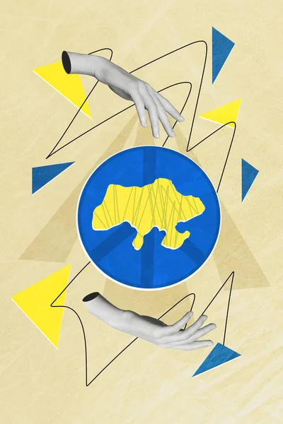 Collage Artwork Graphics Beeld Van Armen Tacking Zorg Beschermen Ukraine — Stockfoto