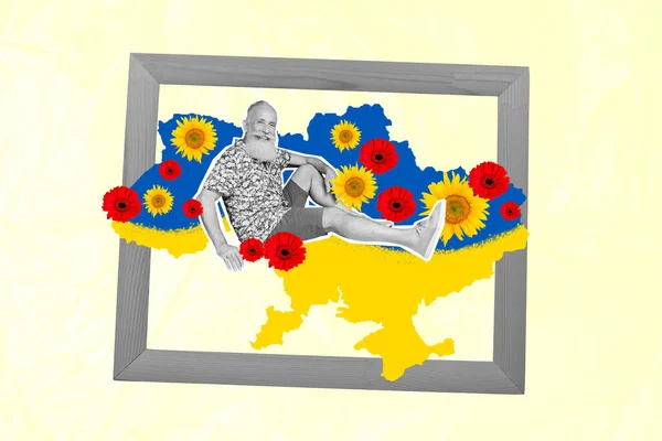 Collage Pinup Pop Rétro Croquis Image Sourire Gars Assis Ukraine — Photo