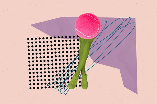 베이지 배경에 고립된 스포츠적 다리를 머리없는 분홍색 테니스 디자인 콜라주 — 스톡 사진