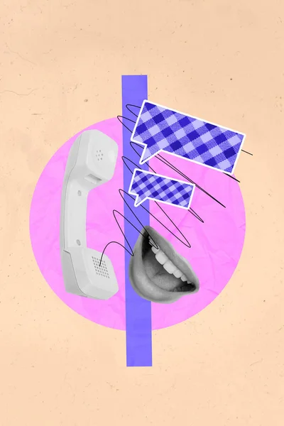 Концепция Иллюстрации Коллажа Рекламы Открытого Рта Речи Вызова Болтовни Телефонного — стоковое фото
