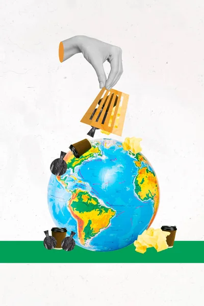 Milieuvriendelijk Concept Collage Planeet Aarde Globale Vervuiling Probleem Stoppen Schade — Stockfoto