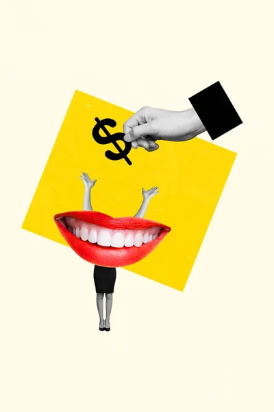Retro Abstrakcyjne Twórcze Grafiki Szablon Kolaż Uśmiechnięte Usta Głowa Pani — Zdjęcie stockowe