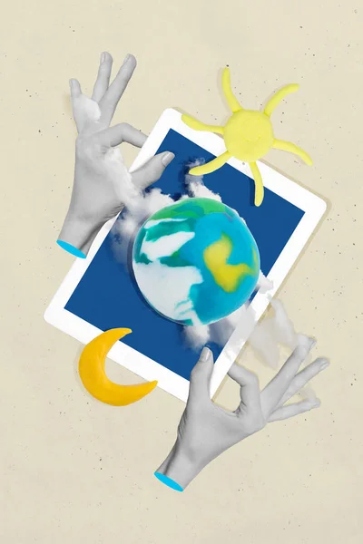 Postkarte Collage Foto Zone Bild Von Knetmasse Kunstwerk Planet Globus — Stockfoto