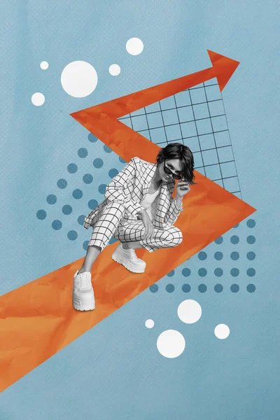 Afbeelding Kunstwerk Schets Collage Foto Van Succesvolle Ernstige Stijlvolle Meisje — Stockfoto