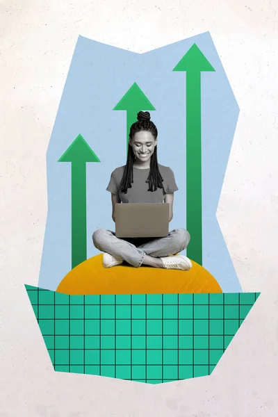 Poster Atwork Schets Collage Van Succesvolle Meisje Gebruik Netbook Schrijven — Stockfoto