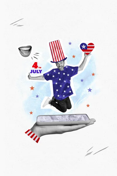 Рисунок Коллаж Картина Счастливый Парень Дядя Сэм Прыгать Праздновать Свободу — стоковое фото